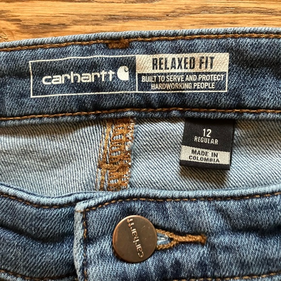 Carhartt Relaxed Fit Double Knee Jeans Straight Leg Light Wash 12 R - Picture 2 of 3
